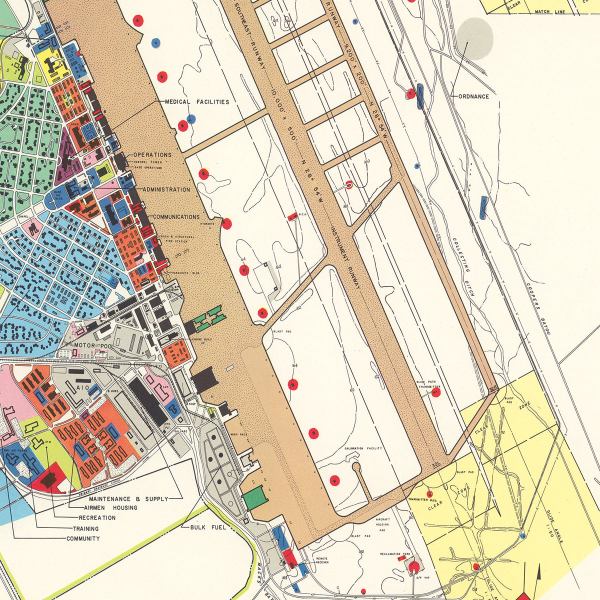 Restored historic details from the 1952 airfield map of Shreveport, Louisiana