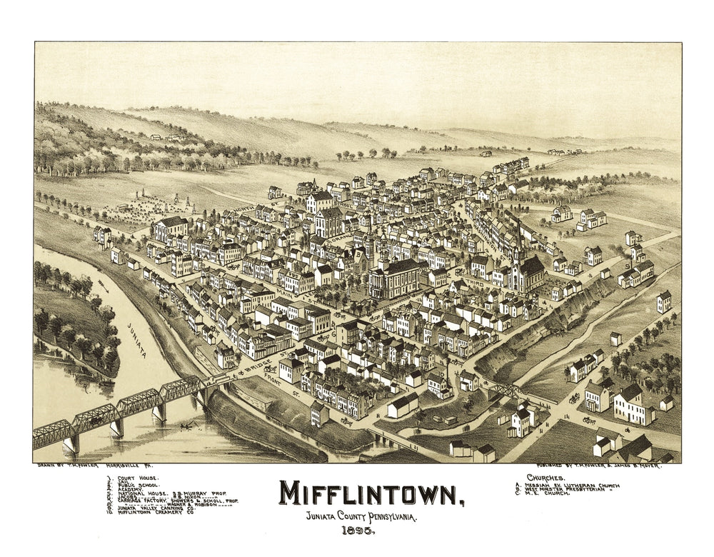 Vintage Map of Mifflintown, Pennsylvania 1895 print style example