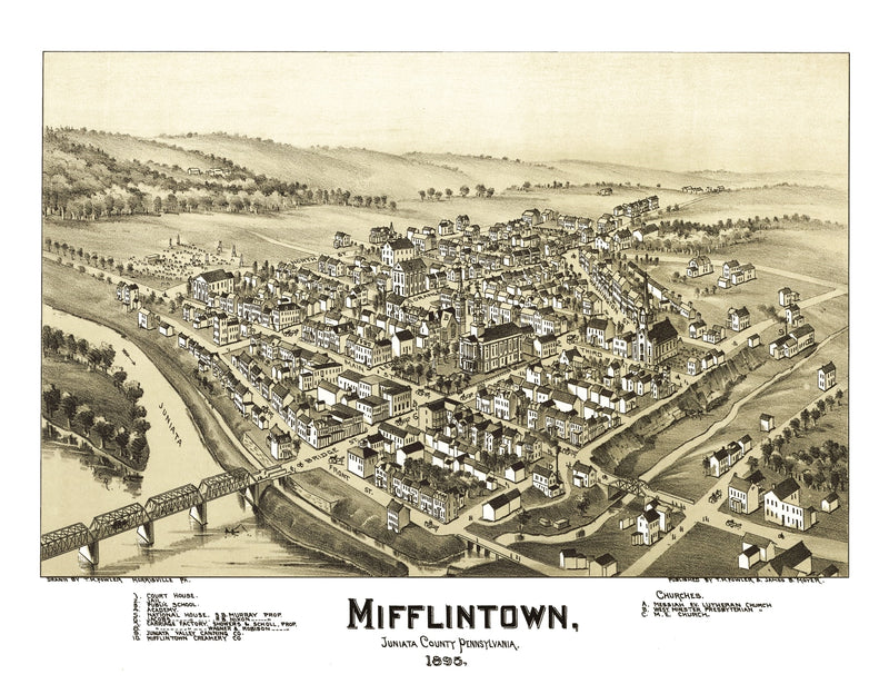 Size comparison using Vintage Map of Mifflintown, Pennsylvania 1895