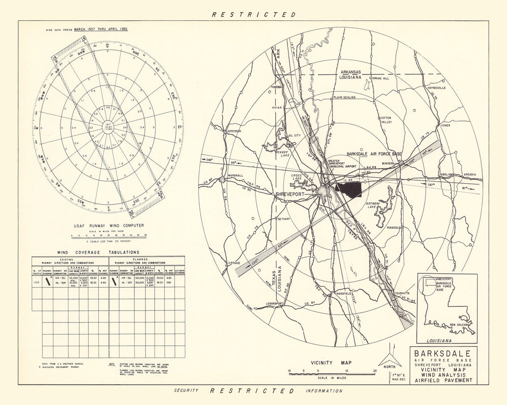 Vintage Map of the Barksdale Air Force Base Vicinity, 1952 print style example