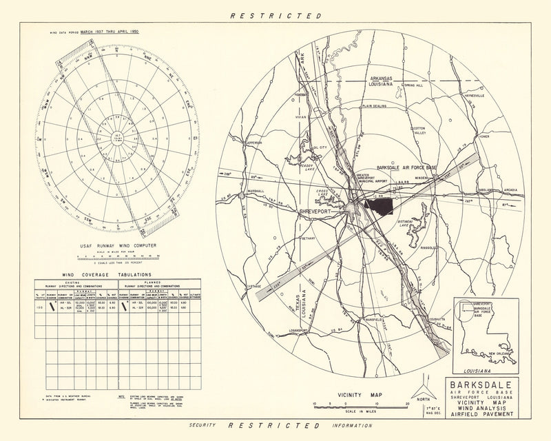 Size comparison using Vintage Map of the Barksdale Air Force Base Vicinity, 1952