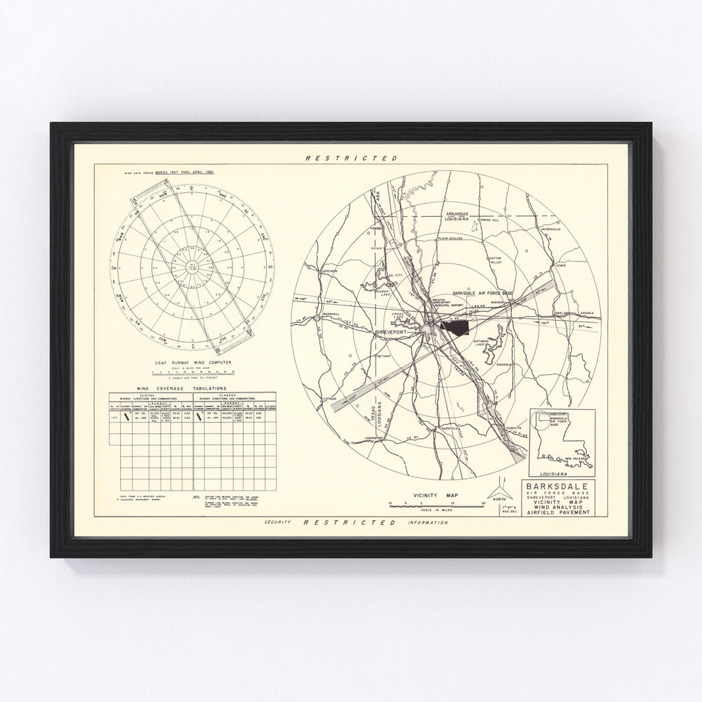 Barksdale Air Force Base Vicinity Vintage Map 1952