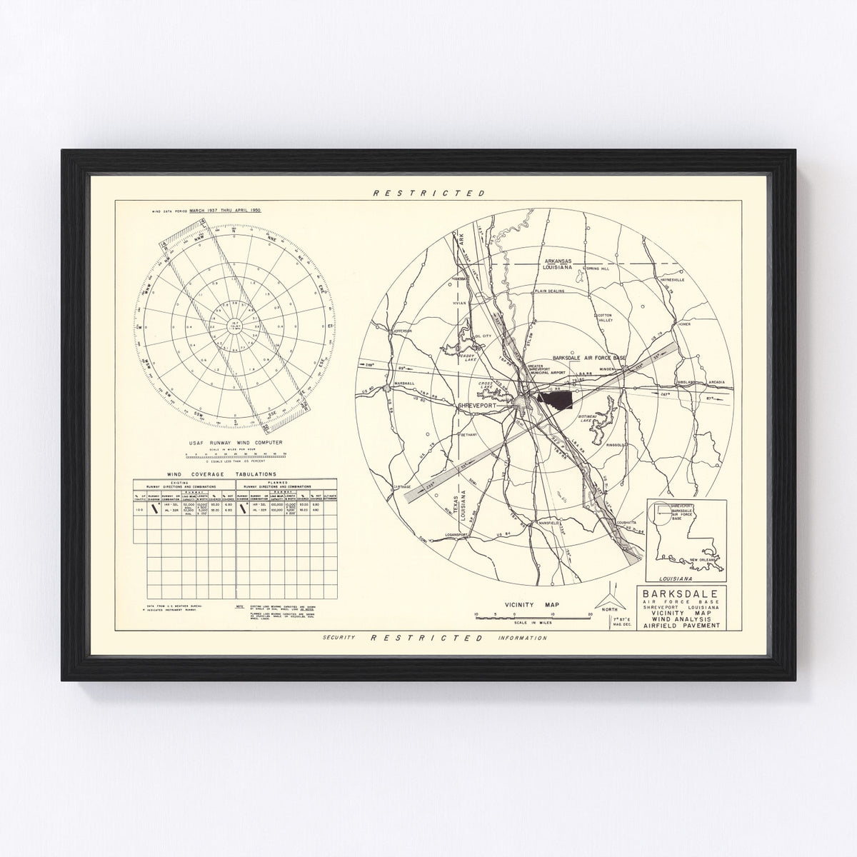 Barksdale Air Force Base Vicinity Vintage Map 1952