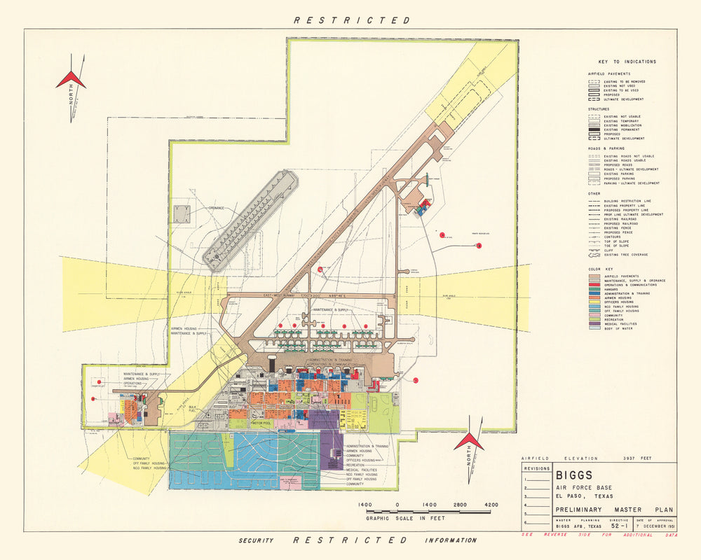 Vintage Map of Biggs Air Force Base, 1951 print style example