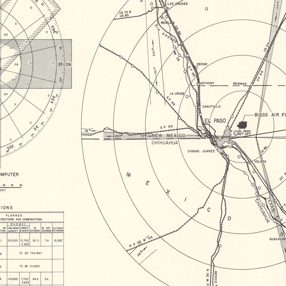 Restored historic details from the 1951 airfield map of El Paso, Texas