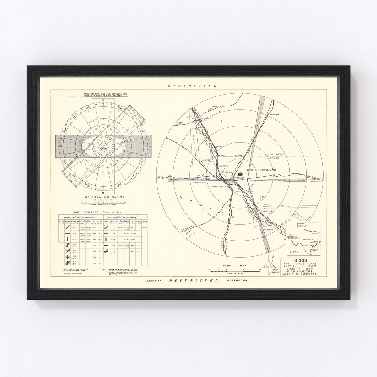 Biggs Air Force Base Vicinity Vintage Map 1951