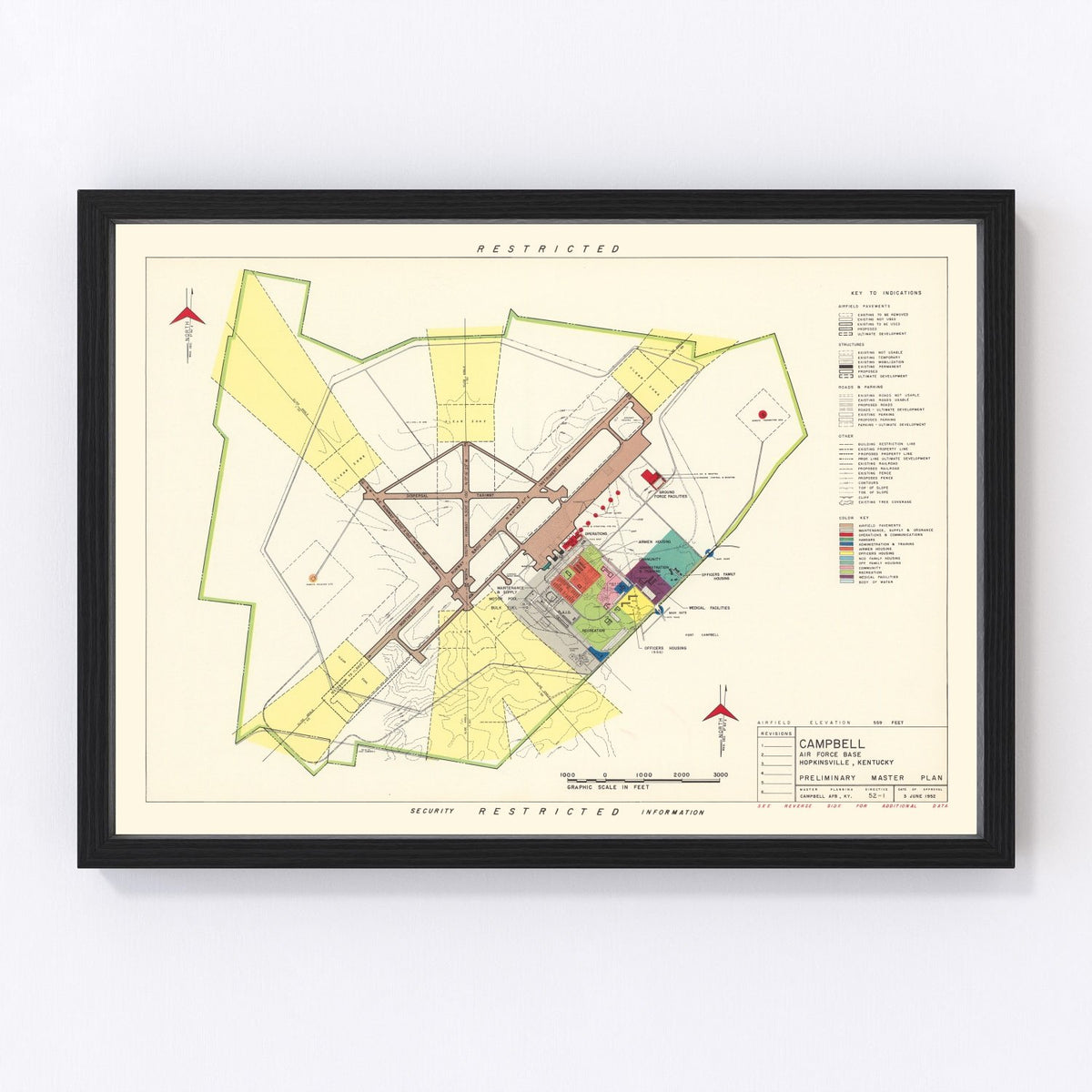 Campbell Air Force Base Vintage Map 1952