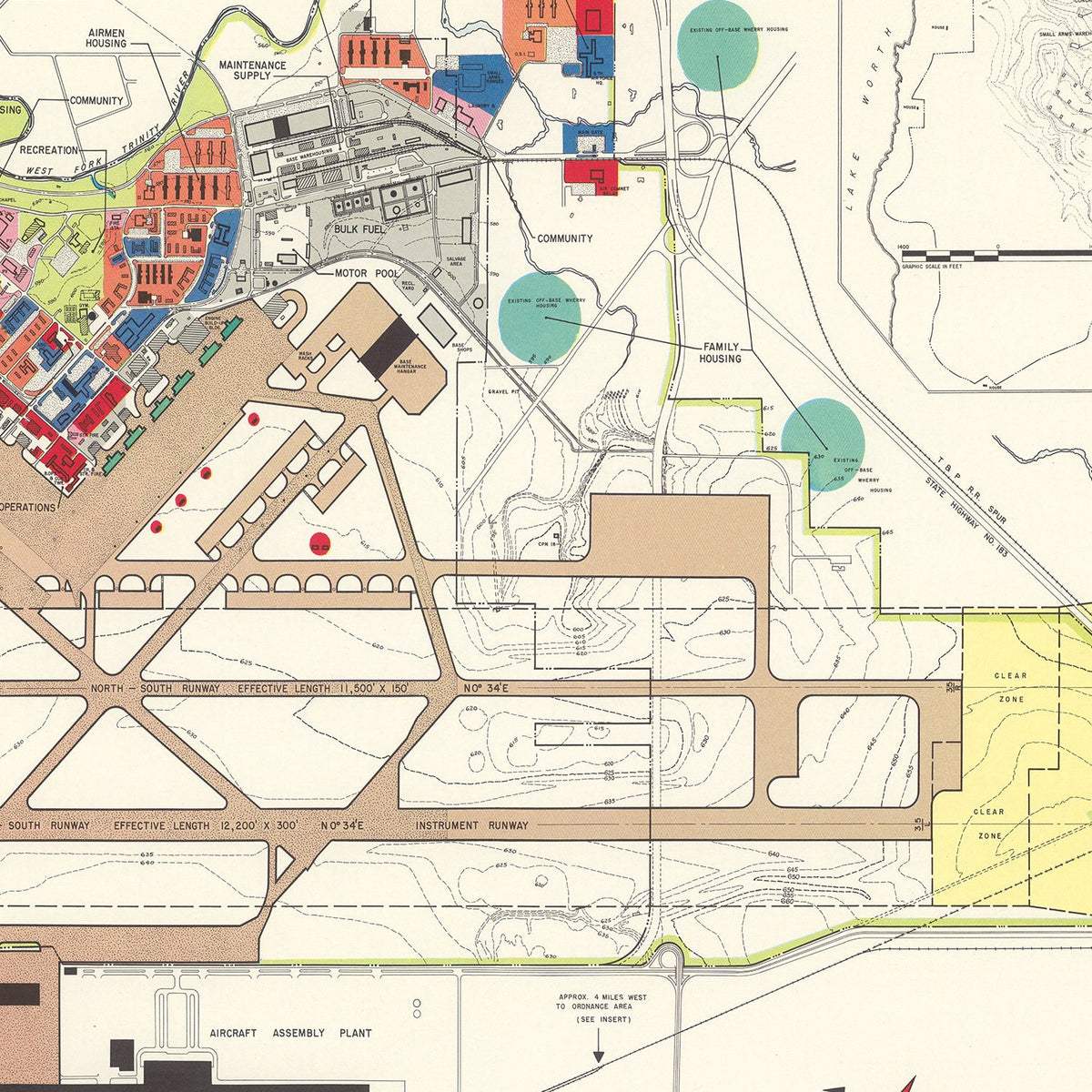 Restored historic details from the 1952 airfield map of Fort Worth, Texas