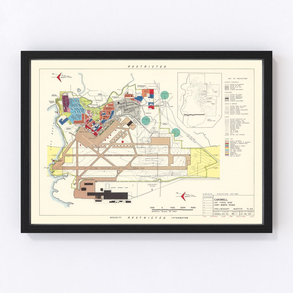 Carswell Air Force Base Vintage Map 1952