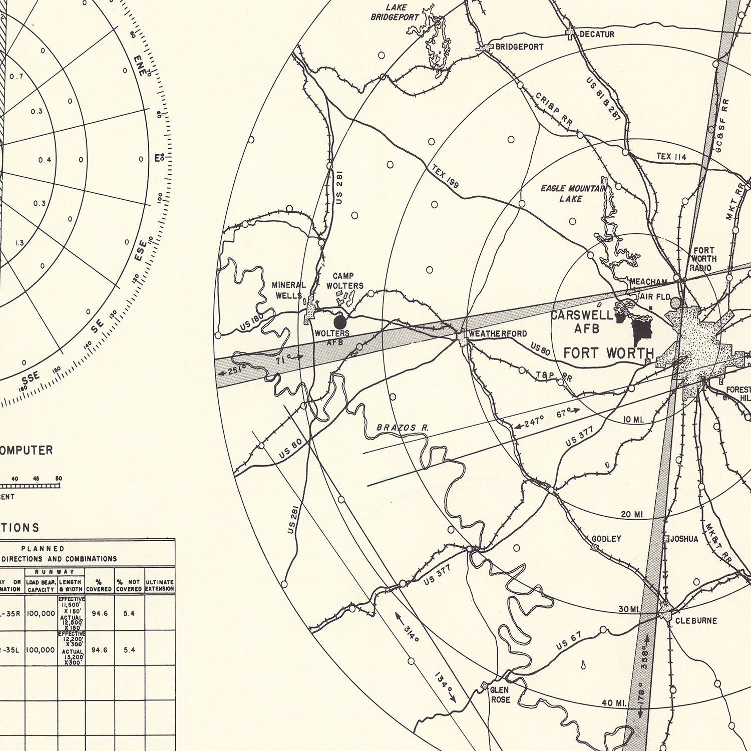 Restored historic details from the 1952 airfield map of Fort Worth, Texas