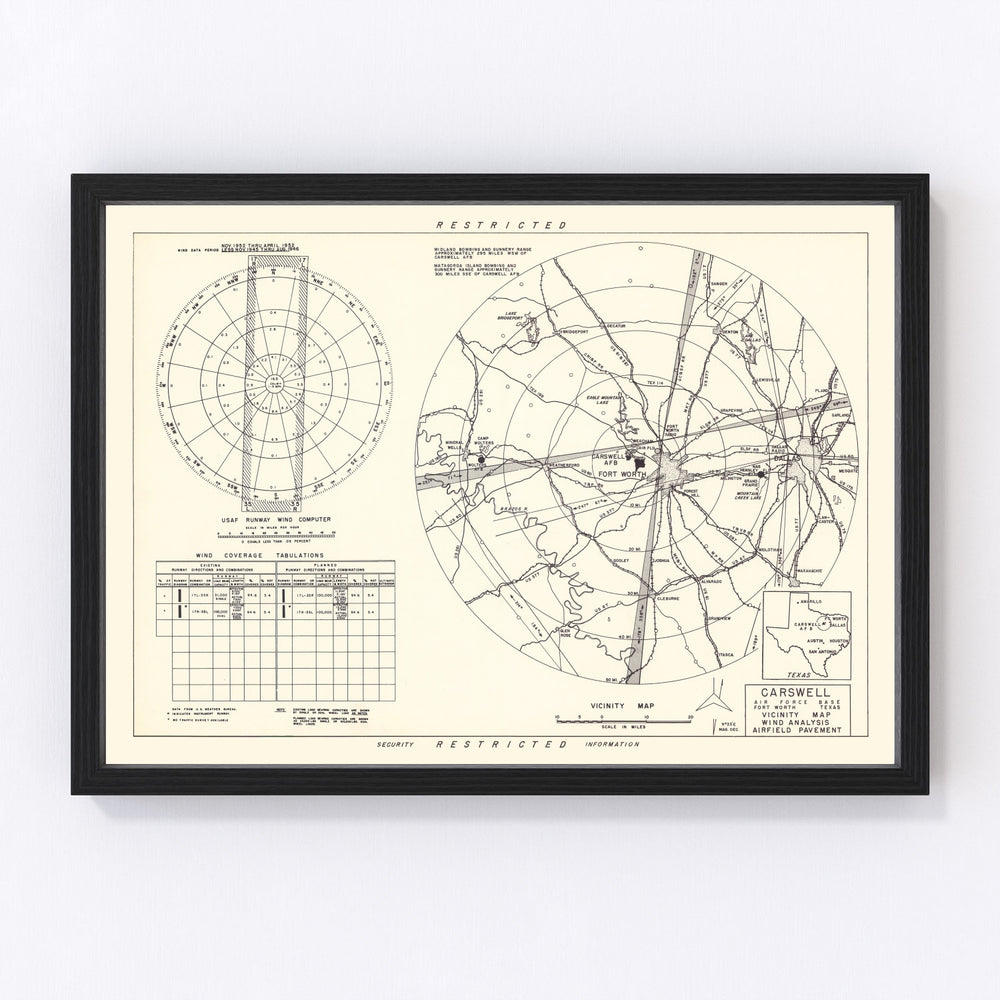 Carswell Air Force Base Vicinity Vintage Map 1952