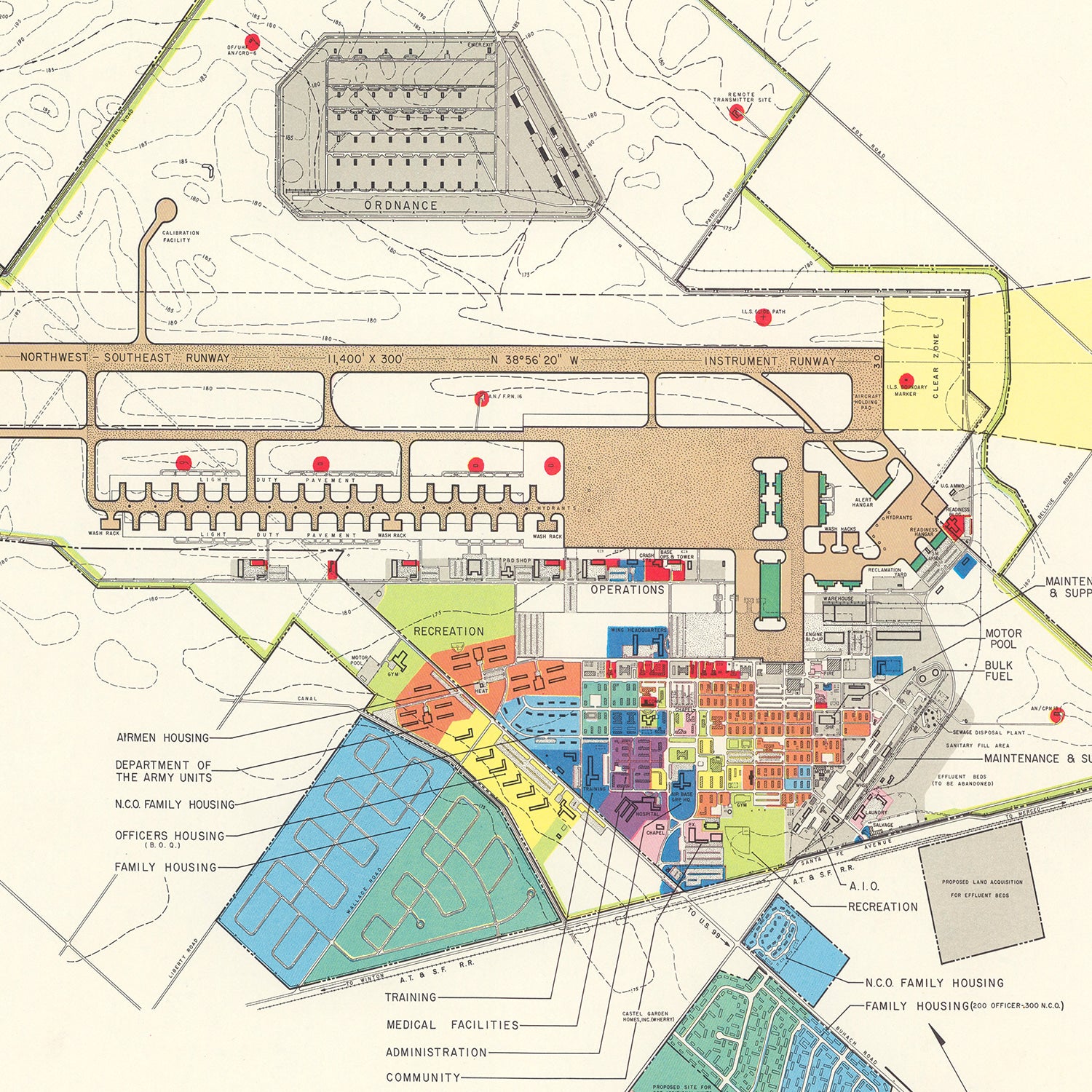 Restored historic details from the 1952 airfield map of Merced, California