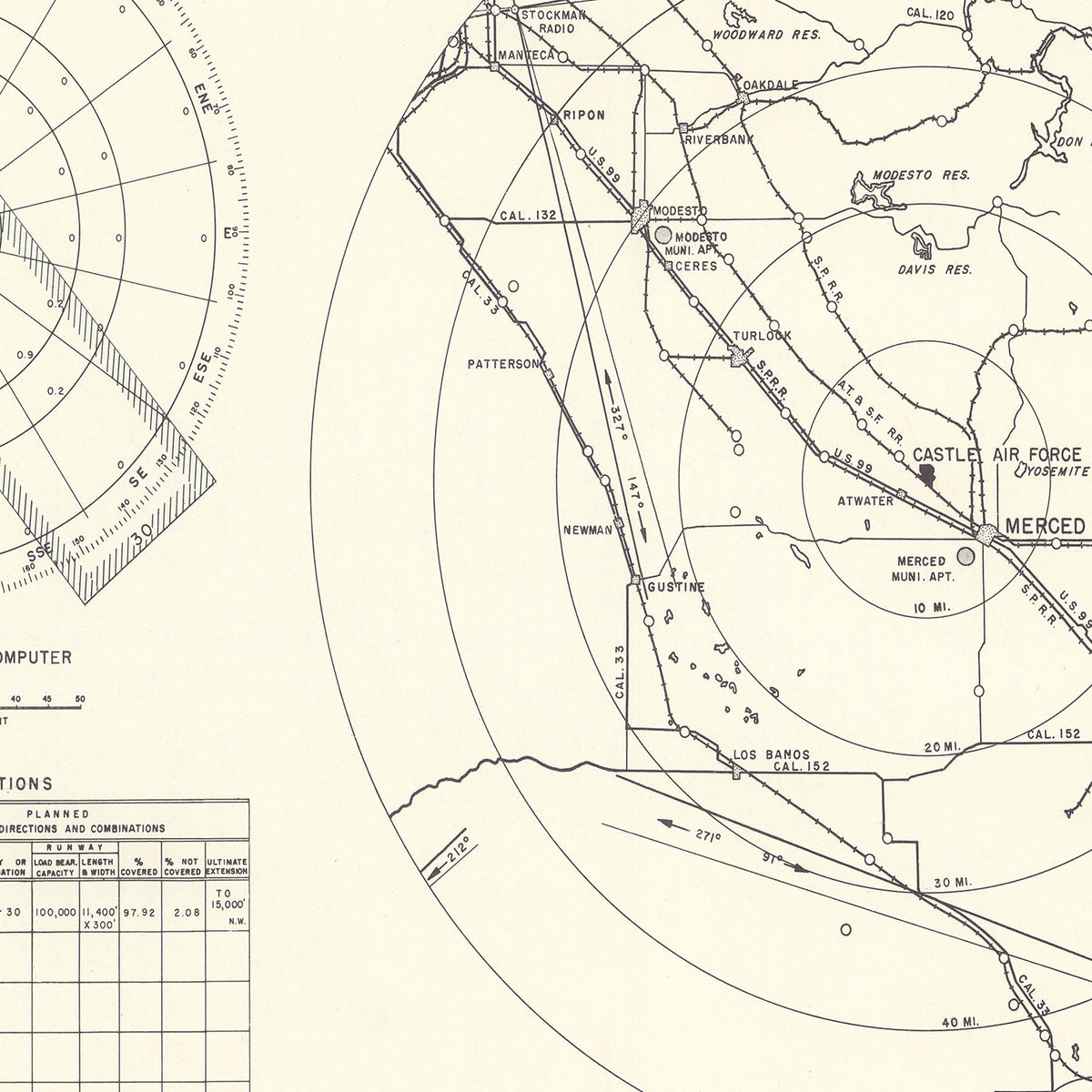 Restored historic details from the 1952 airfield map of Merced, California