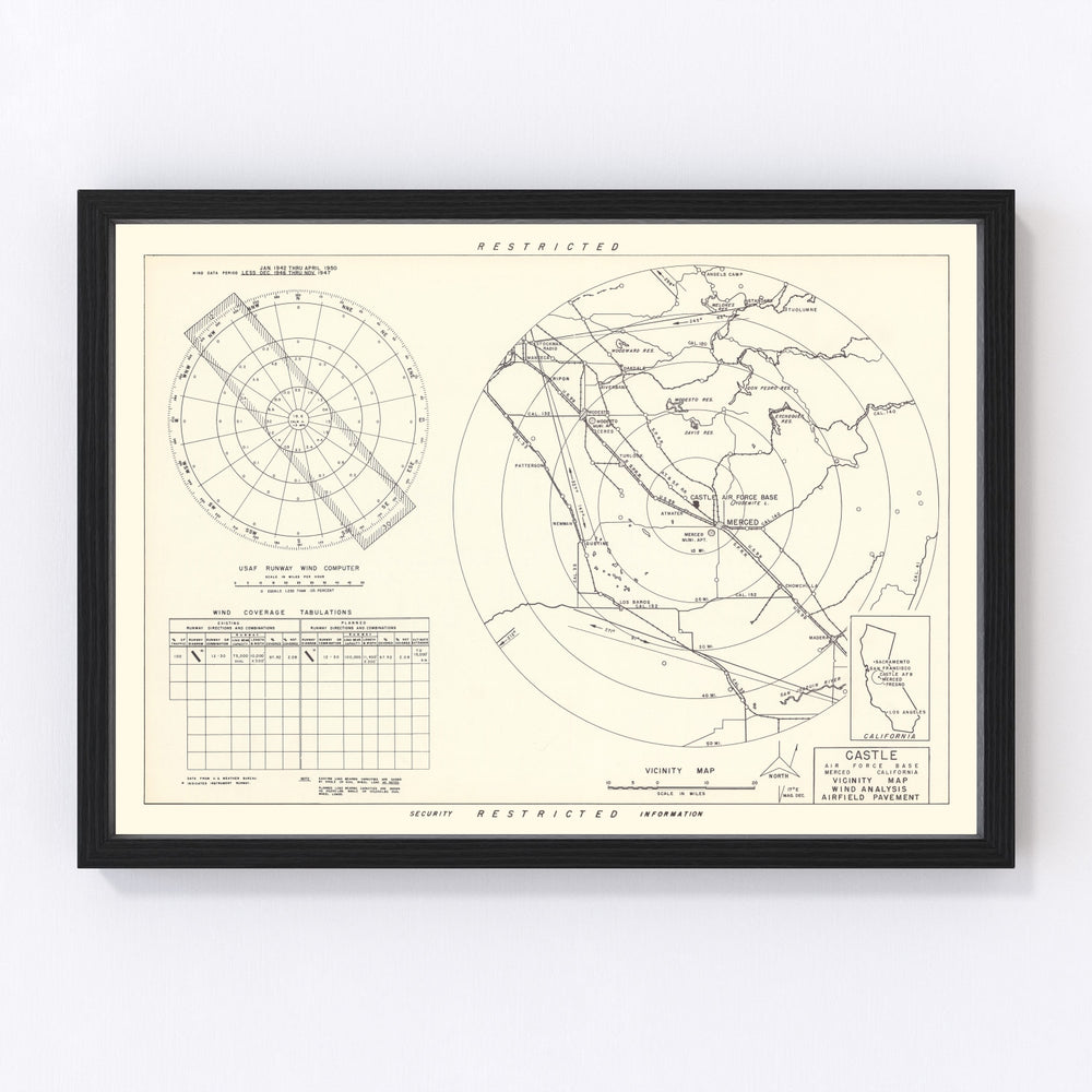 Castle Air Force Base Vicinity Vintage Map 1952