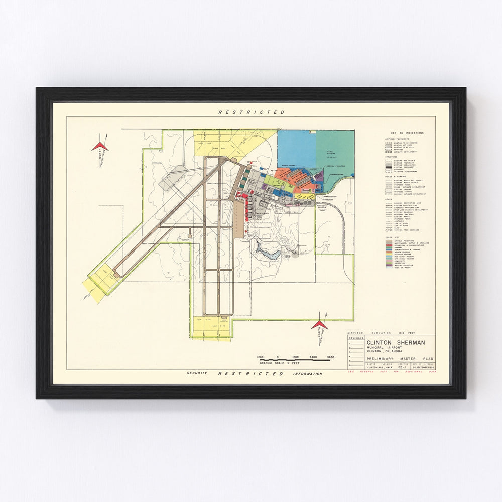 Clinton Sherman Municipal Airport Vintage Map 1952