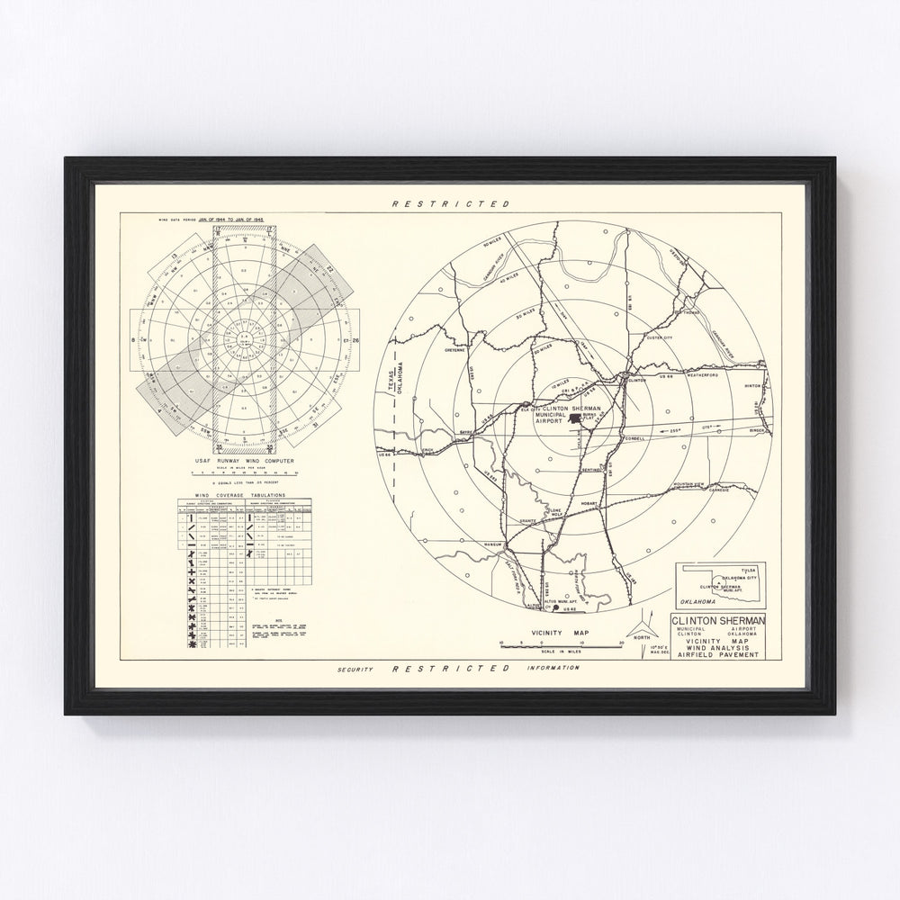 Clinton Sherman Municipal Airport Vicinity Vintage Map 1952