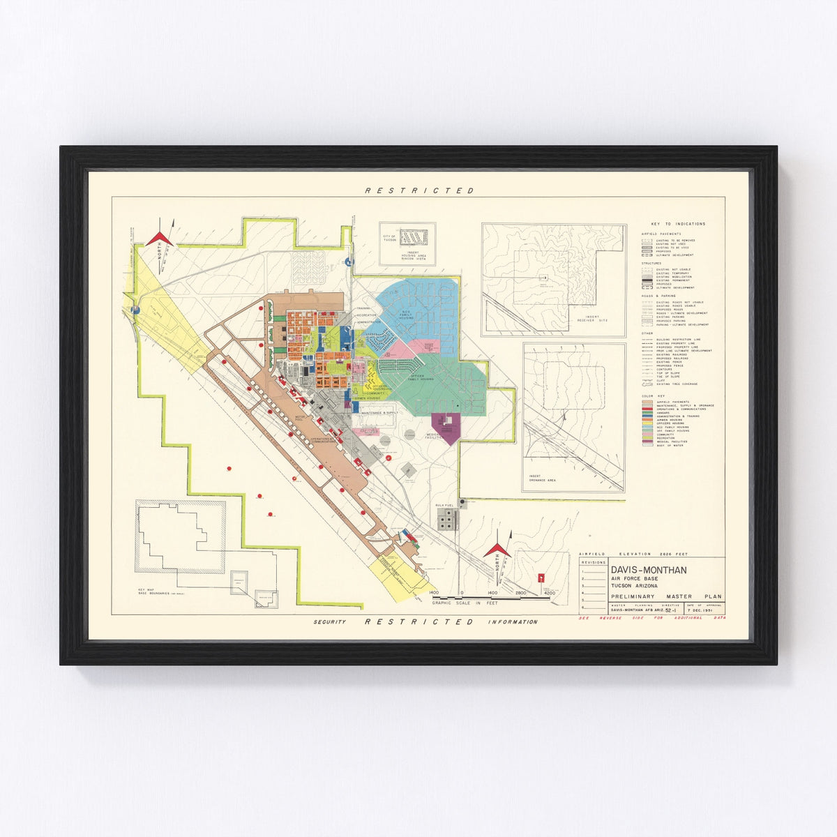 Davis-Monthan Air Force Base Vintage Map 1951