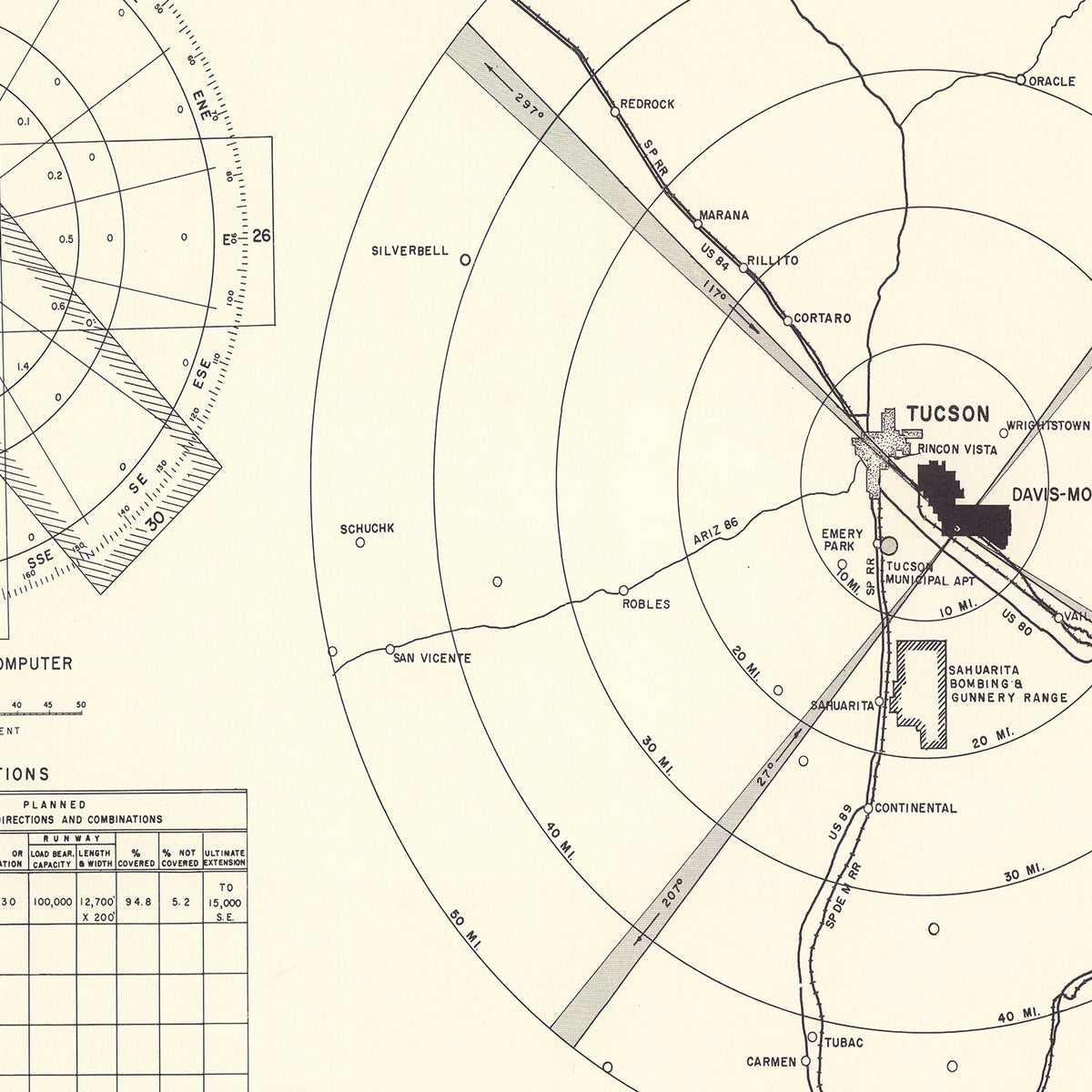 Restored historic details from the 1951 airfield map of Tucson, Arizona