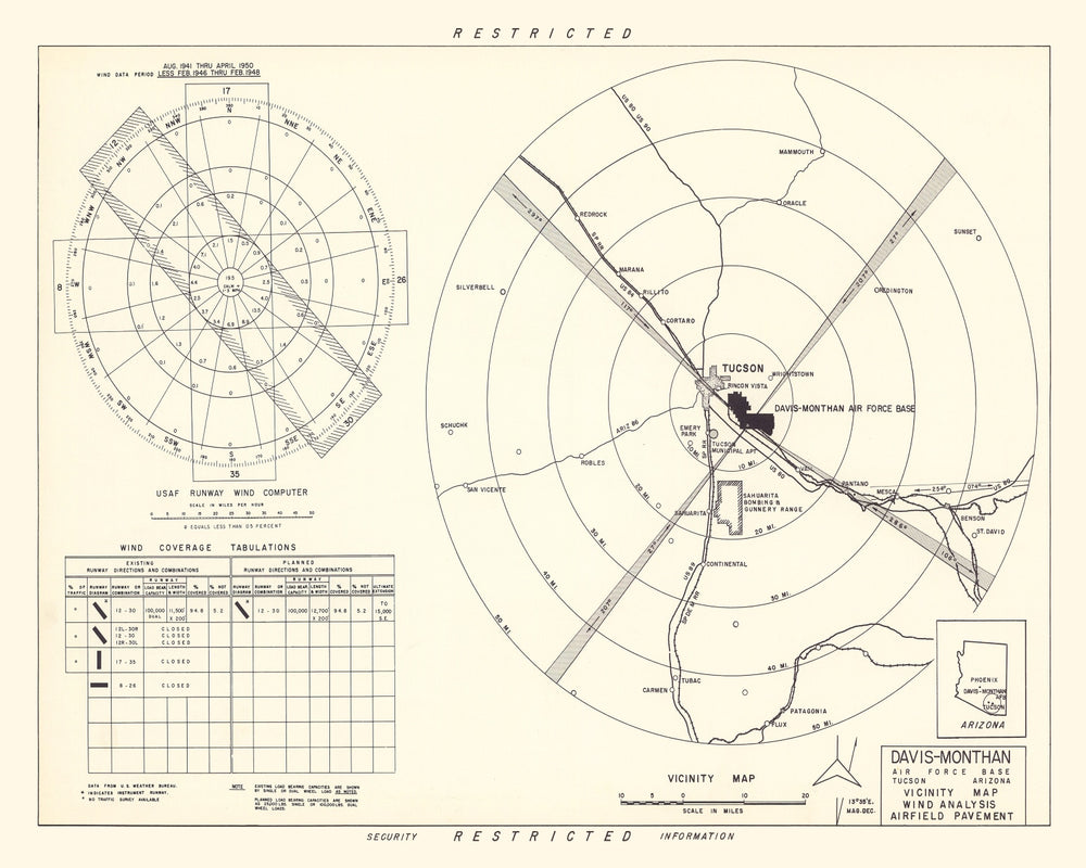Vintage Map of the Davis-Monthan Air Force Base Vicinity, 1951 print style example