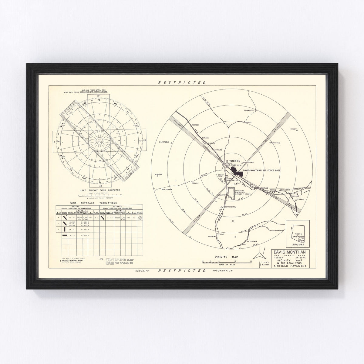 Davis-Monthan Air Force Base Vicinity Vintage Map 1951