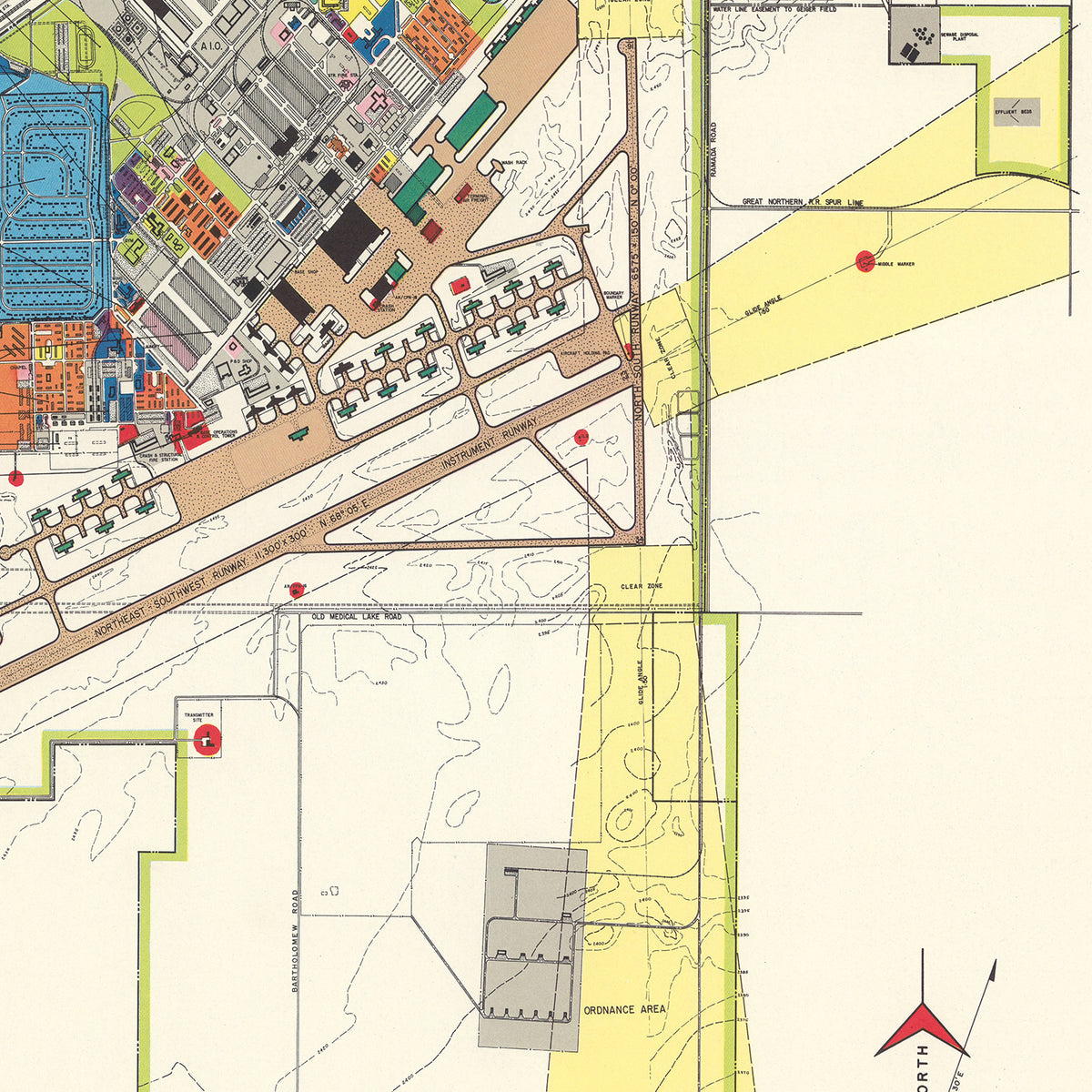 Restored historic details from the 1951 airfield map of Spokane, Washington