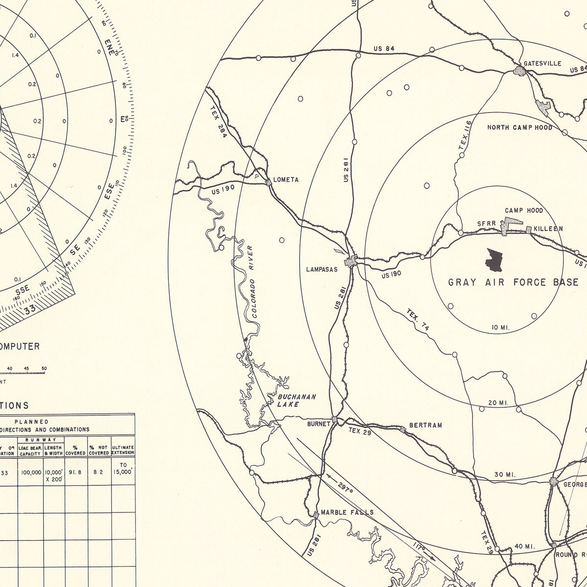 Restored historic details from the 1951 airfield map of Killeen, Texas