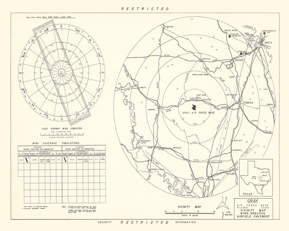 Vintage Map of the Gray Air Force Base Vicinity, 1951 print style example