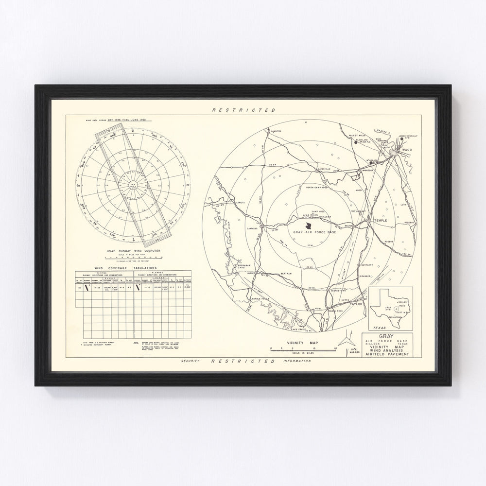 Gray Air Force Base Vicinity Vintage Map 1951
