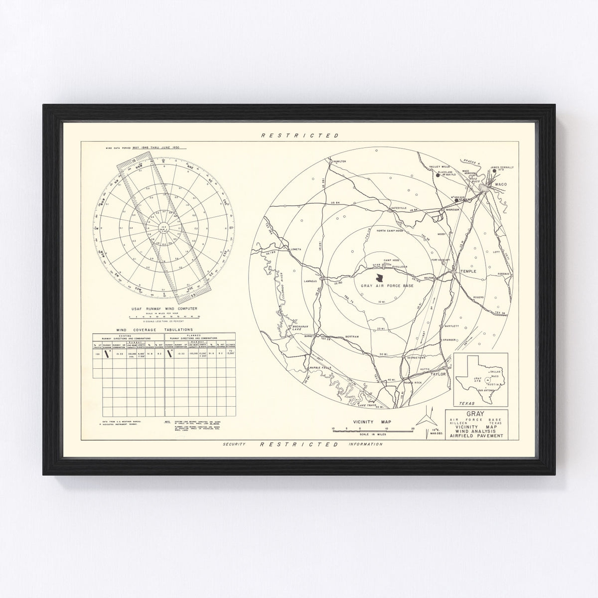 Gray Air Force Base Vicinity Vintage Map 1951