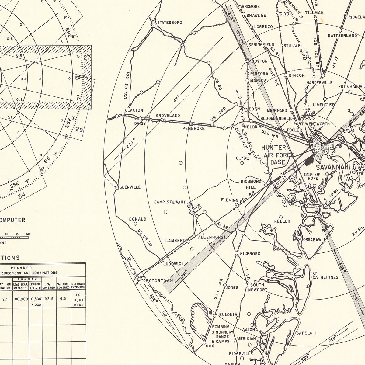 Restored historic details from the 1951 airfield map of Savannah, Georgia