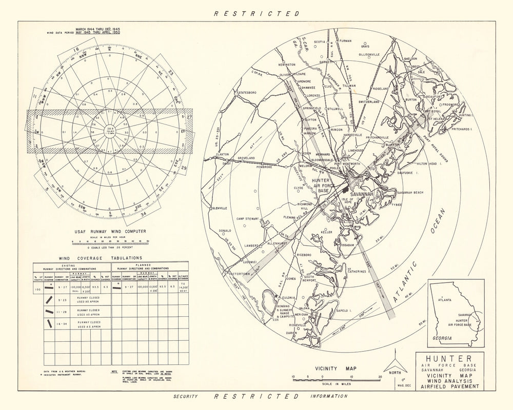 Vintage Map of the Hunter Air Force Base Vicinity, 1951 print style example