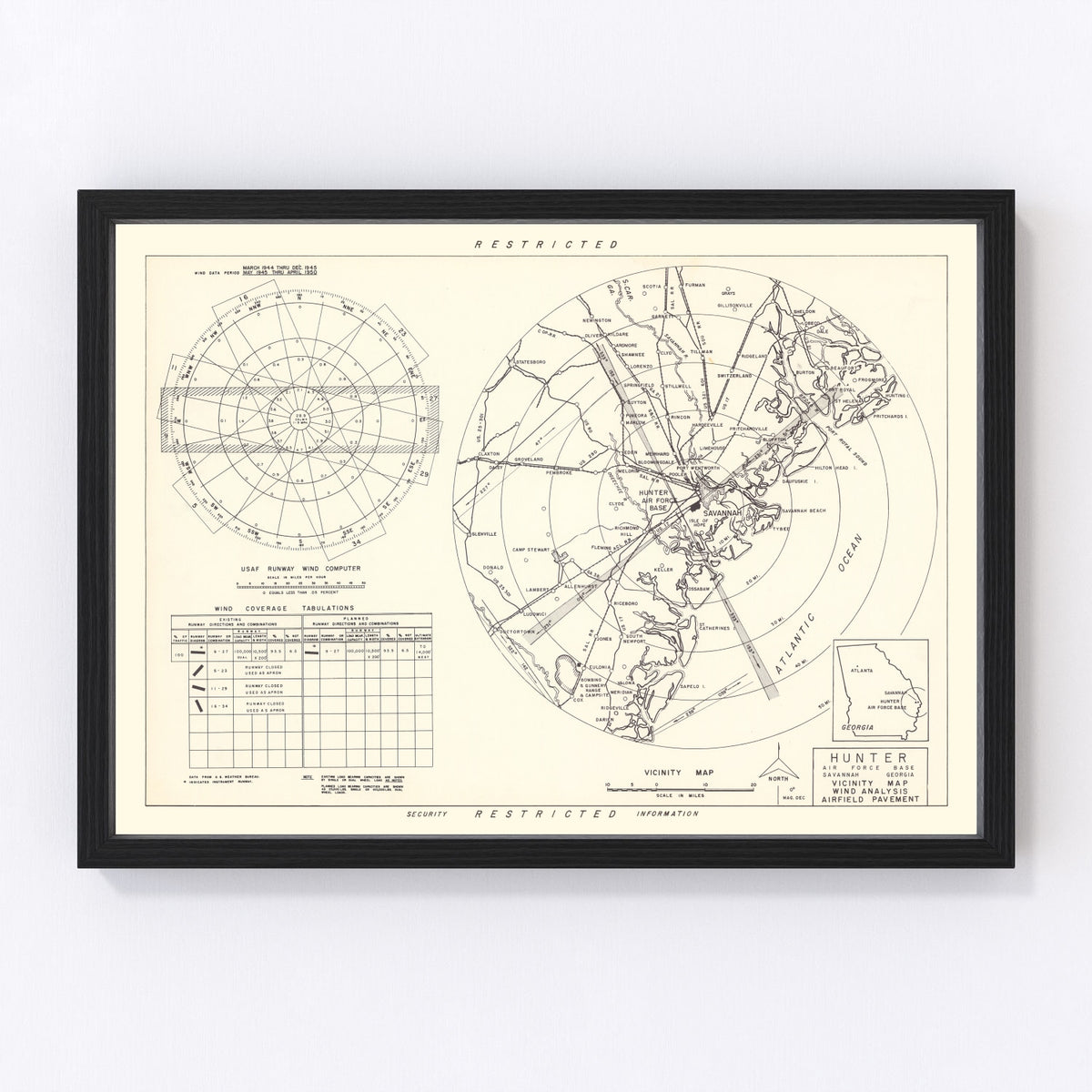 Hunter Air Force Base Vicinity Vintage Map 1951