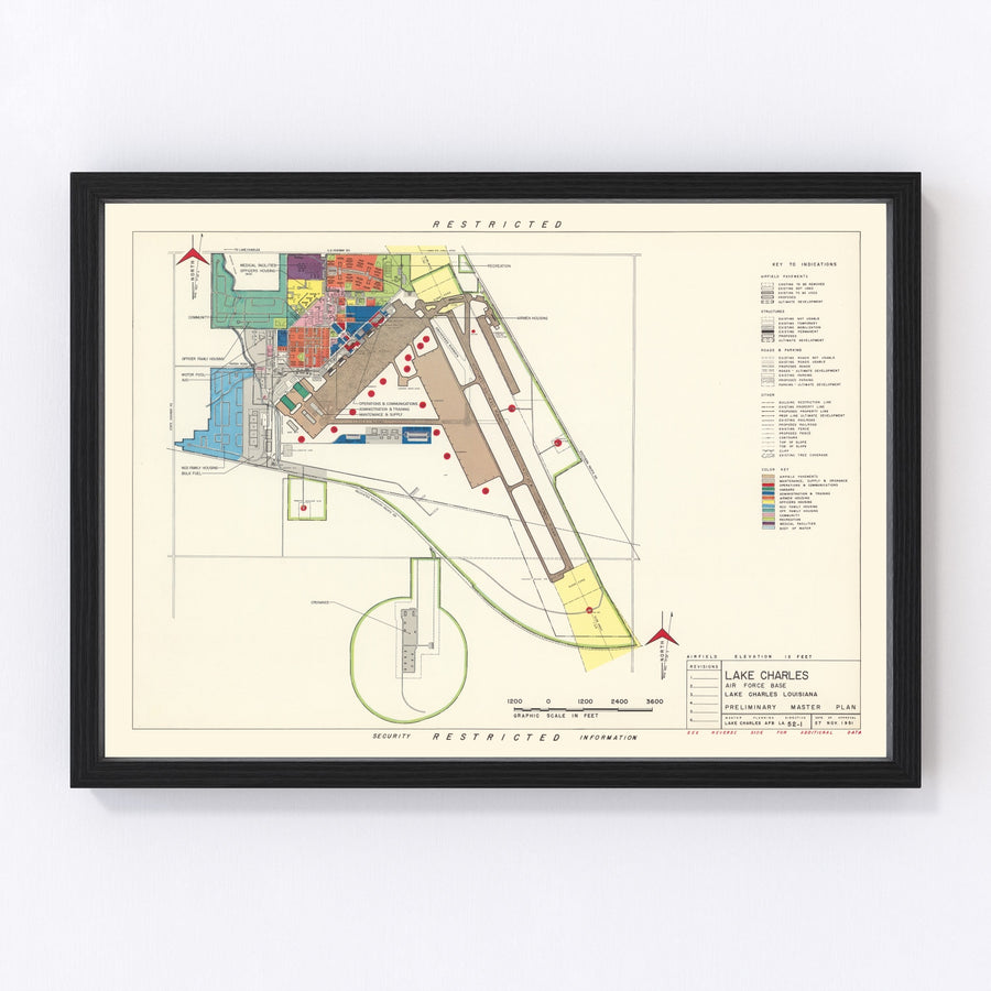 Lake Charles Air Force Base Vintage Map 1951