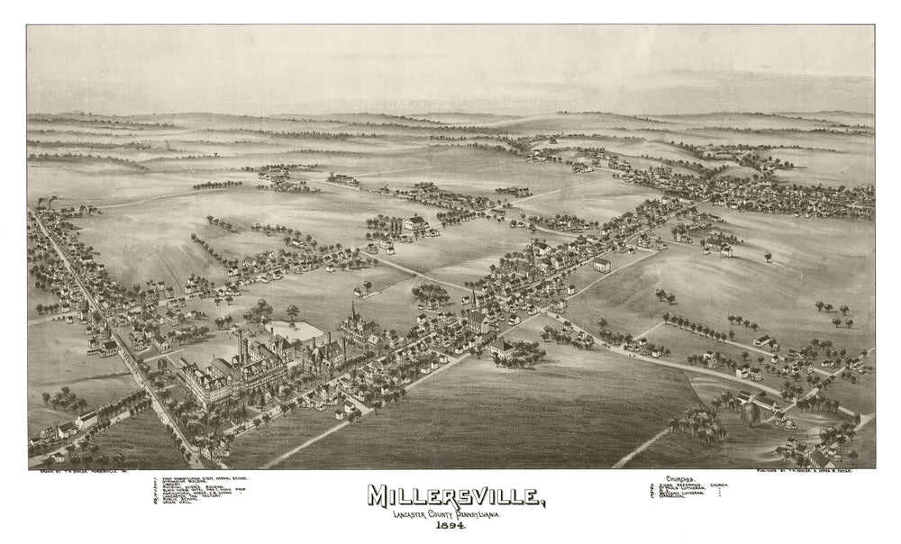 Vintage Map of Millersville, Pennsylvania 1894 print style example