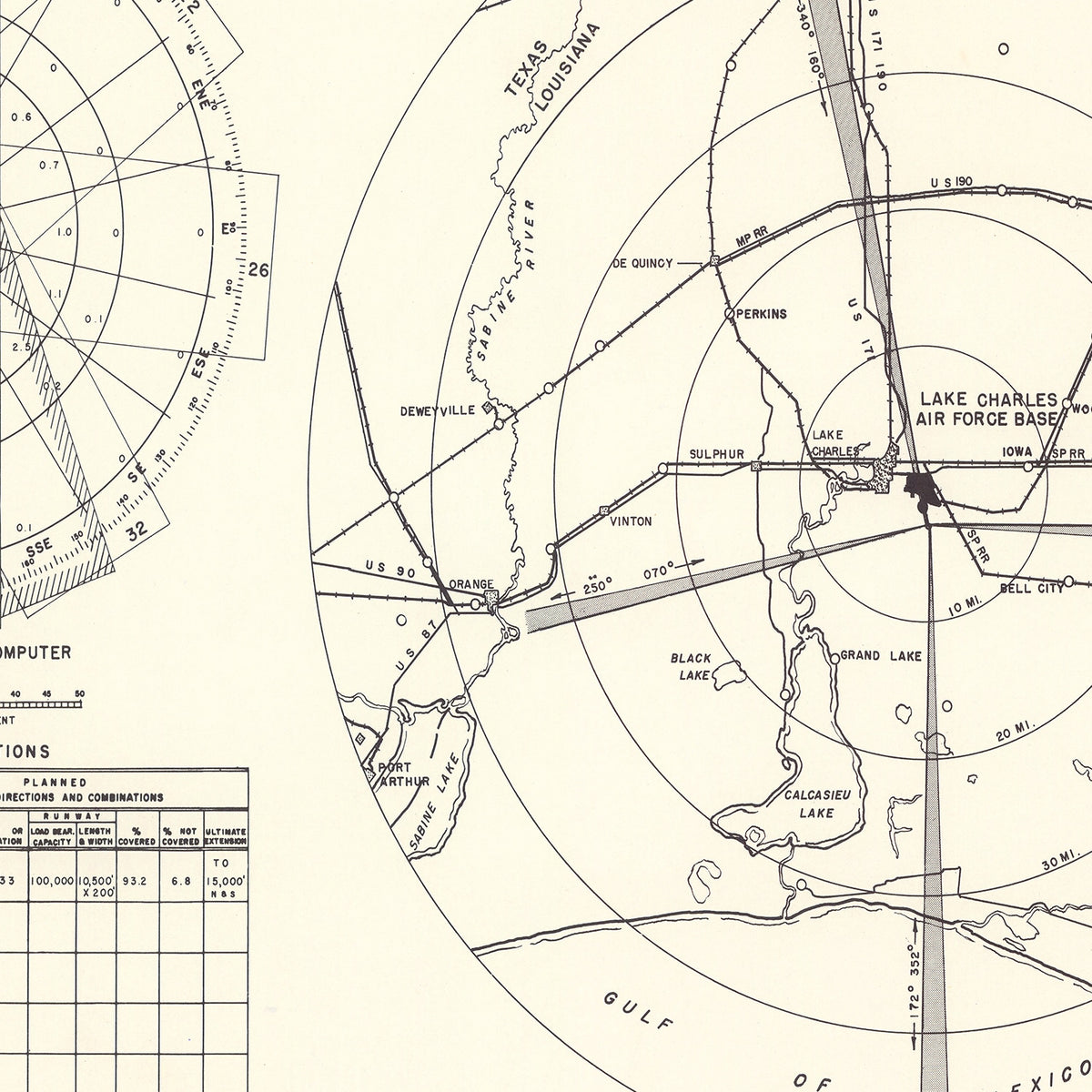 Restored historic details from the 1951 airfield map of Lake Charles, Louisiana