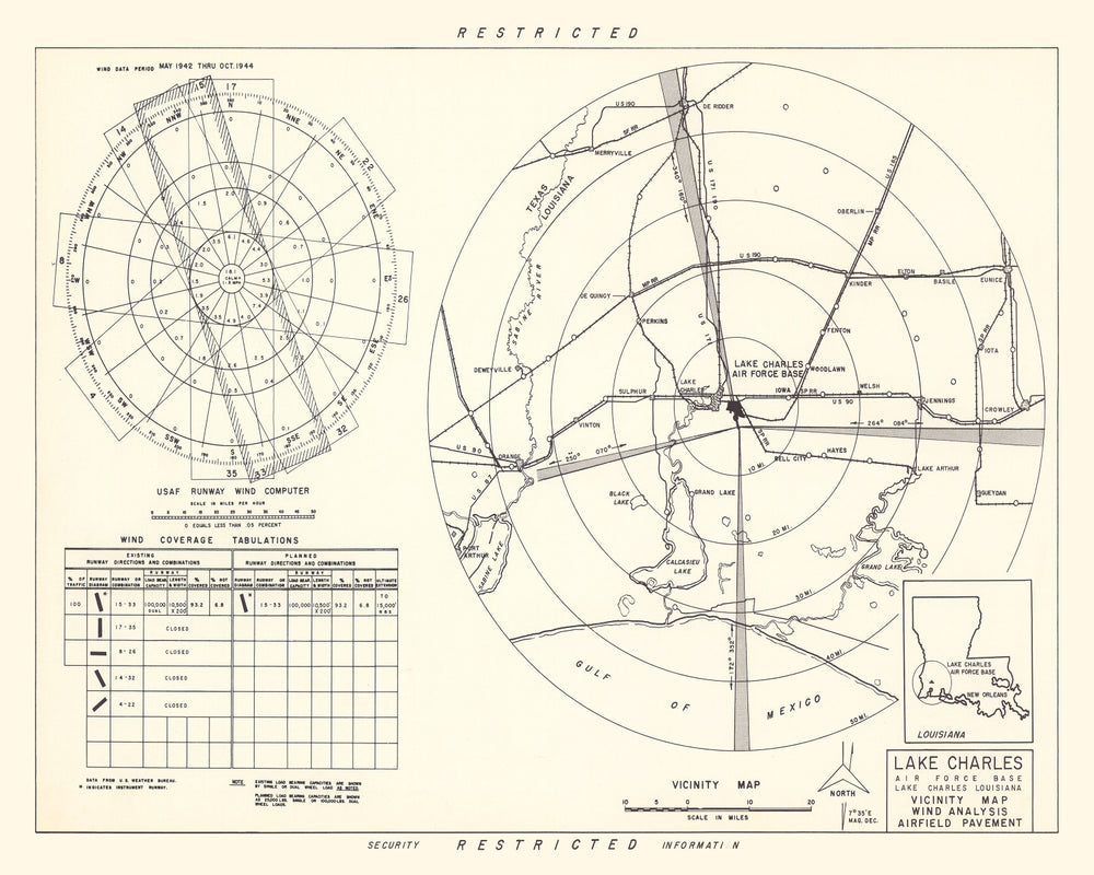 Vintage Map of the Lake Charles Air Force Base Vicinity, 1951 print style example