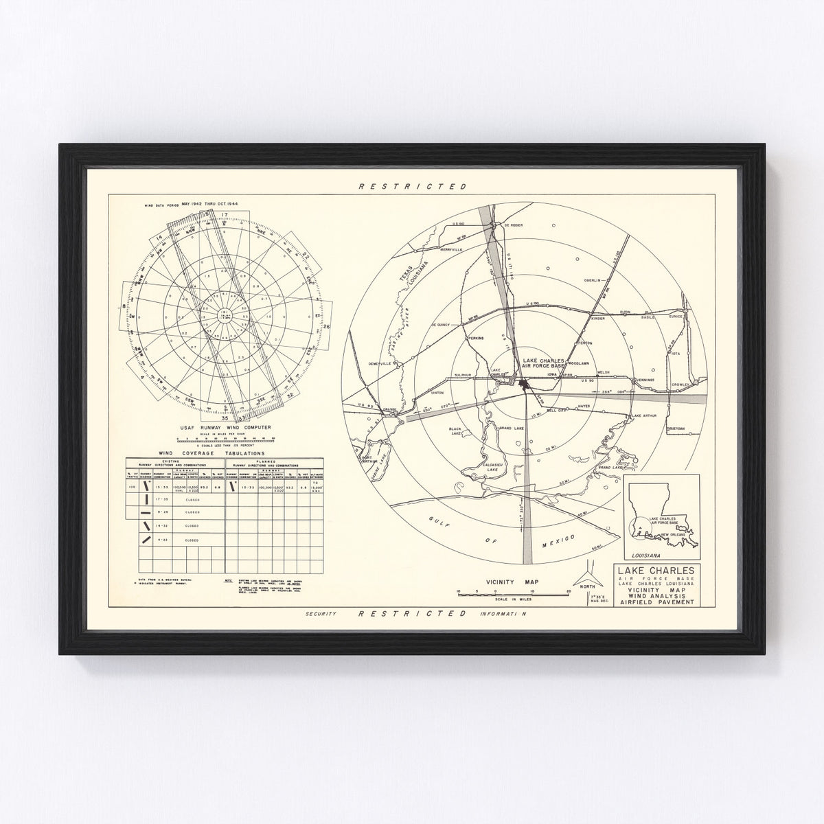 Lake Charles Air Force Base Vicinity Vintage Map 1951