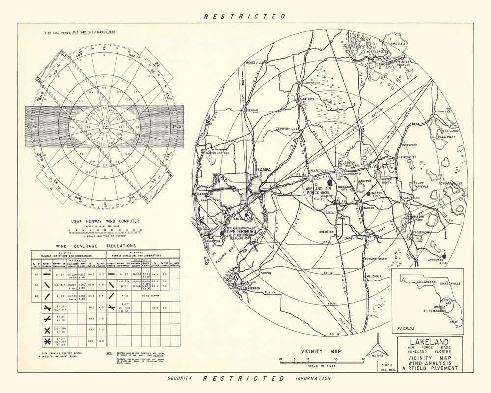 Vintage Map of the Lakeland Air Force Base Vicinity, 1952 print style example