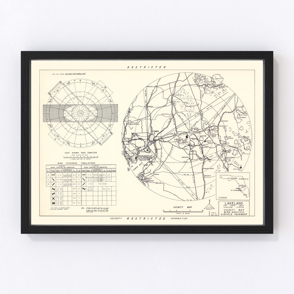 Lakeland Air Force Base Vicinity Vintage Map 1952