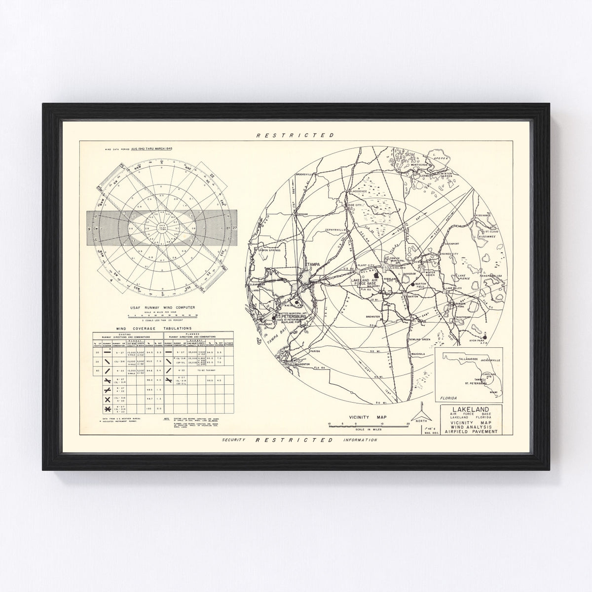 Lakeland Air Force Base Vicinity Vintage Map 1952