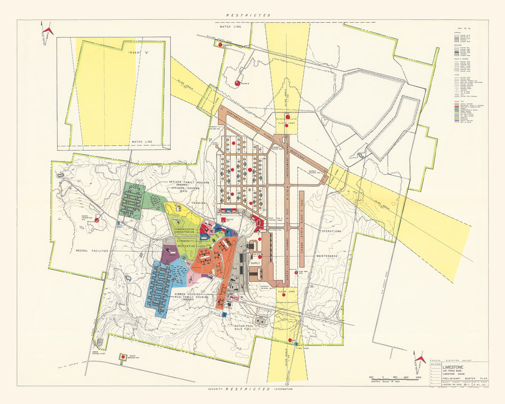 Vintage Map of Limestone Air Force Base, 1951 print style example