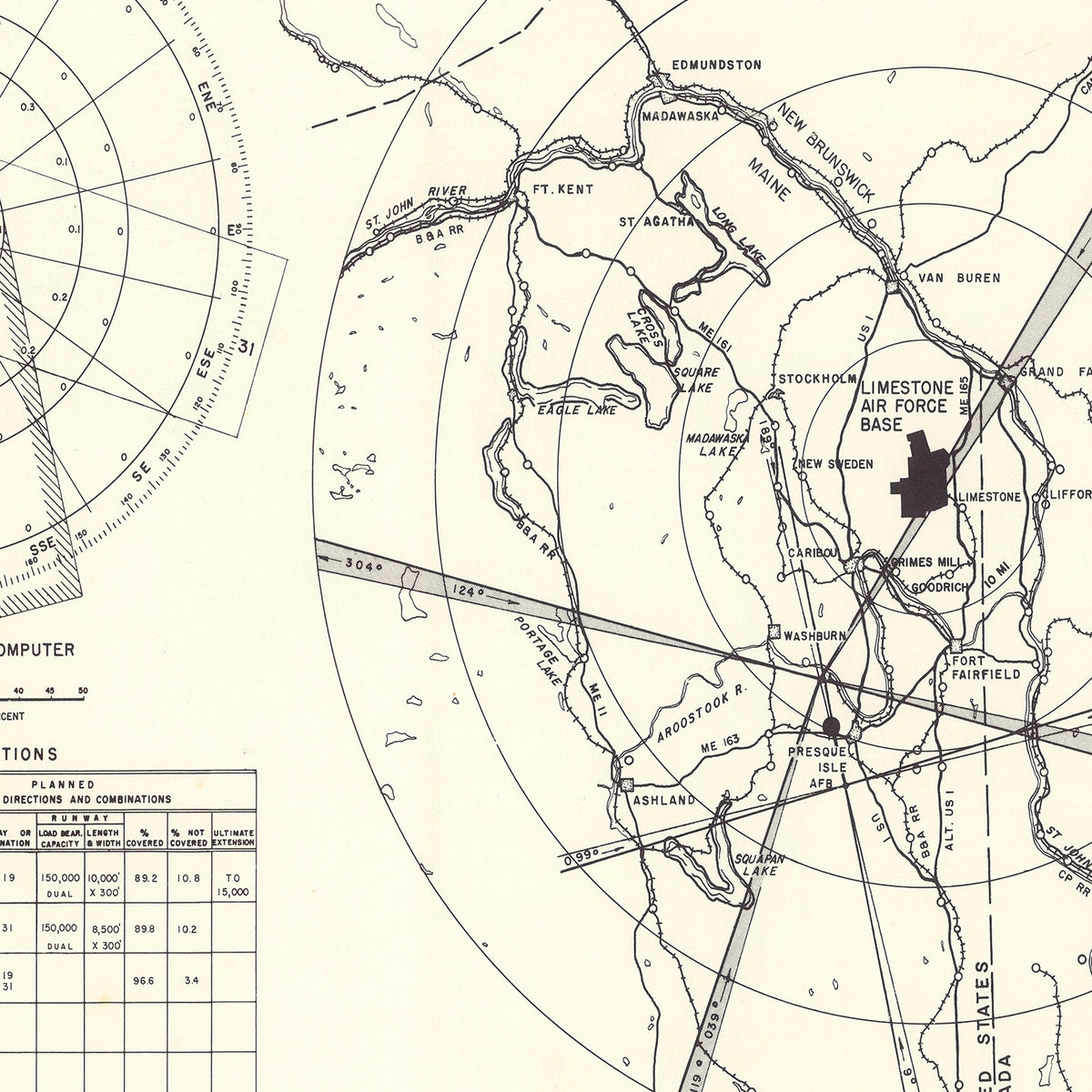 Restored historic details from the 1951 airfield map of Limestone, Maine