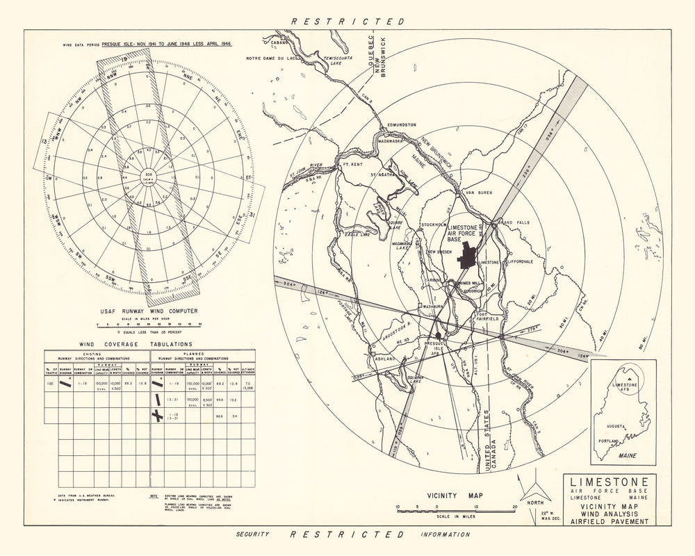 Vintage Map of the Limestone Air Force Base Vicinity, 1951 print style example