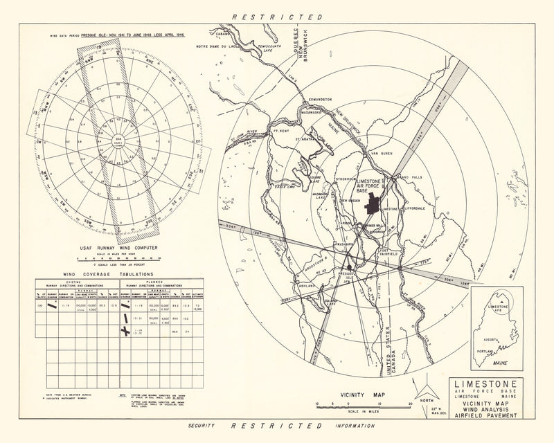 Size comparison using Vintage Map of the Limestone Air Force Base Vicinity, 1951