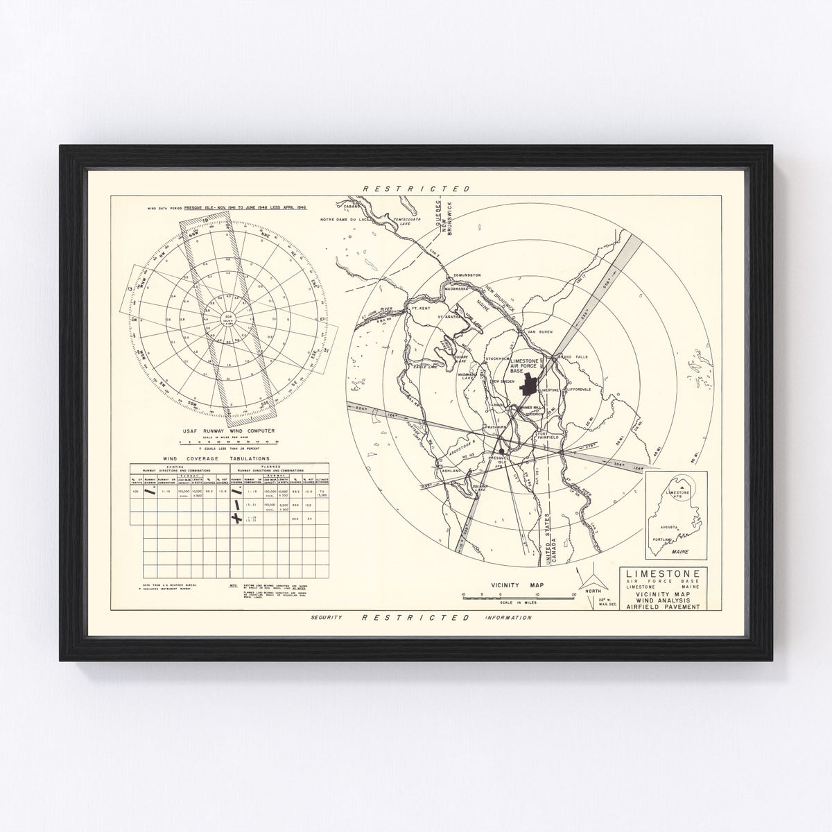 Limestone Air Force Base Vicinity Vintage Map 1951