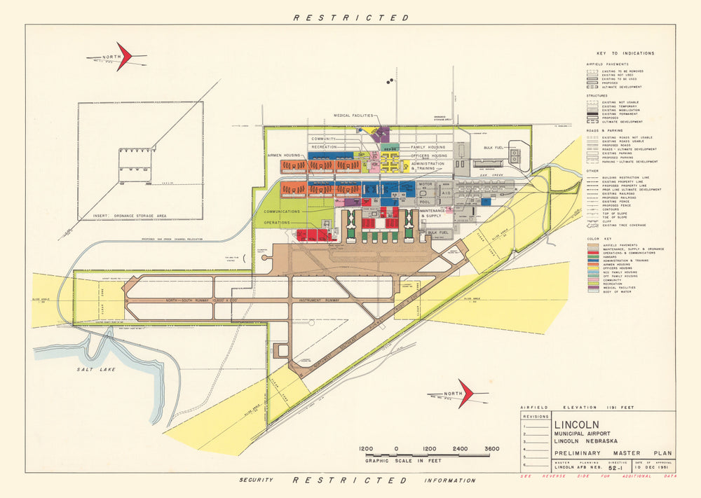 Vintage Map of Lincoln Municipal Airport, 1951 print style example