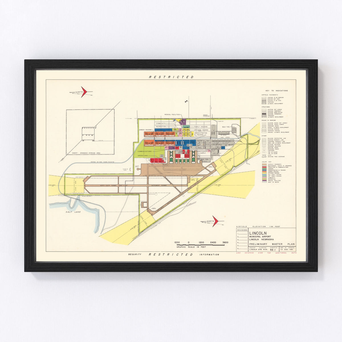 Lincoln Municipal Airport Vintage Map 1951