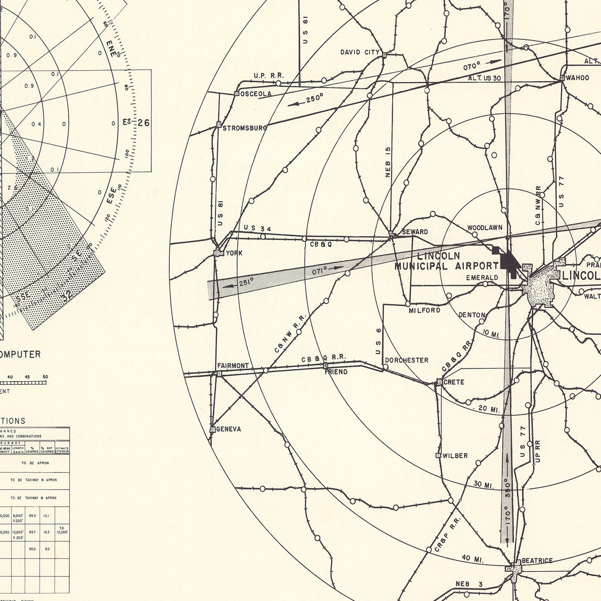 Restored historic details from the 1951 airfield map of Lincoln, Nebraska