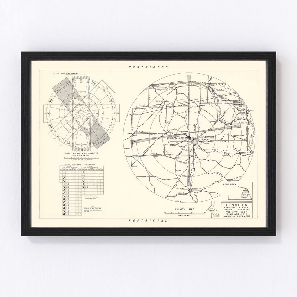 Lincoln Municipal Airport Vicinity Vintage Map 1951