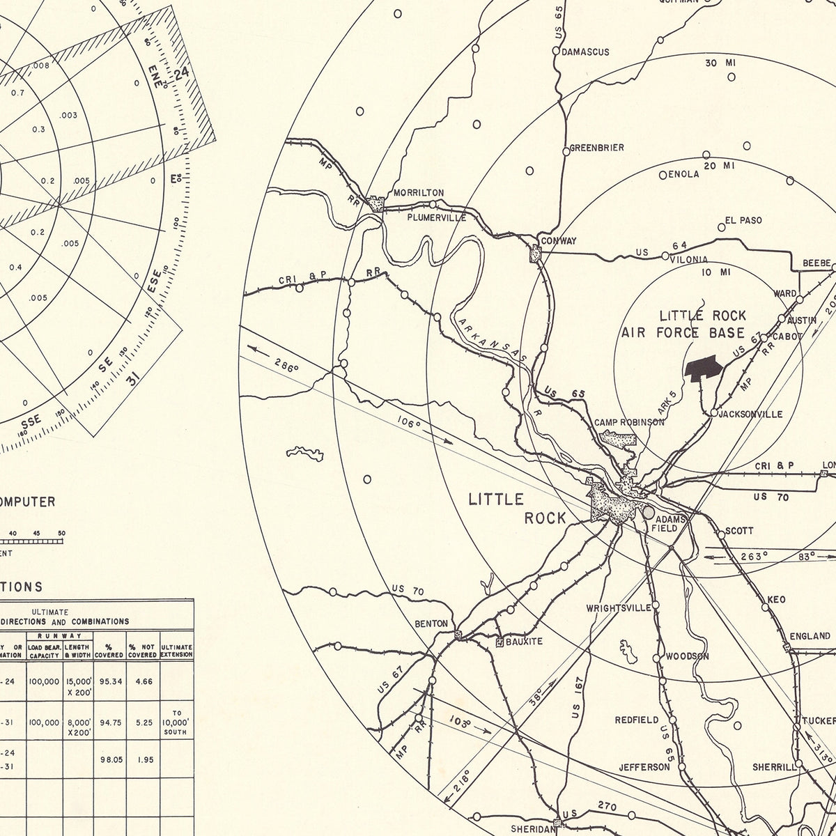 Restored historic details from the 1952 airfield map of Little Rock, Arkansas